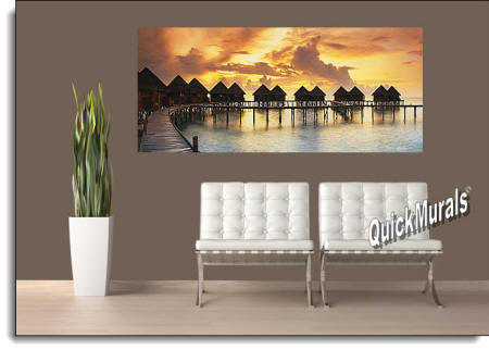 Tiki Resort Sunset Wall Mural Roomsetting