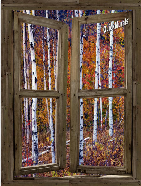 Wilderness cabin window wall mural