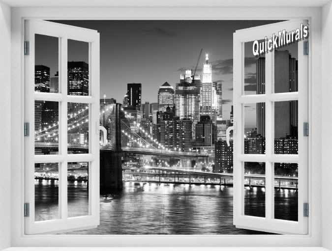 Brooklyn Bridge Black and White Instant Window Mural 