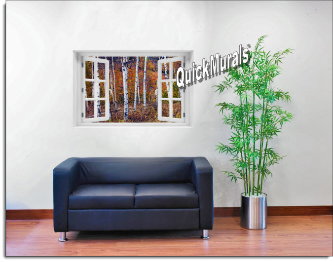 Autumn Birch Forest Instant Window Mural roomsetting