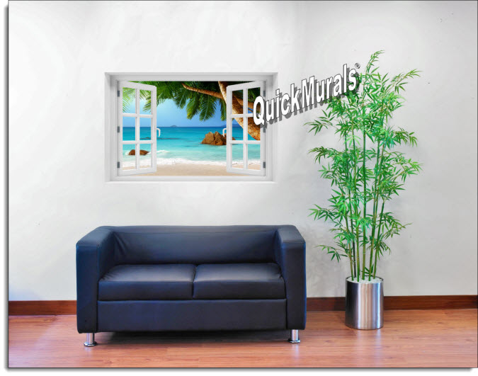 Secluded Beach Instant Window Mural roomsetting