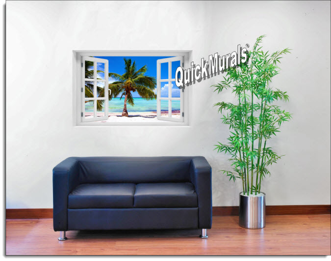 Tropical Beach Instant Window Mural roomsetting