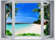 beach resort window mural