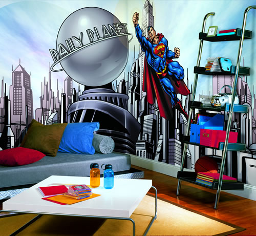 Superman Cityscape Wall Mural roomsetting