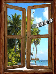 beach cabin window mural